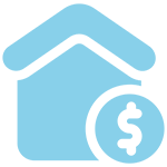 A blue house with a dollar sign in the top of it.