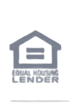 A gray equal housing lender logo on black background.